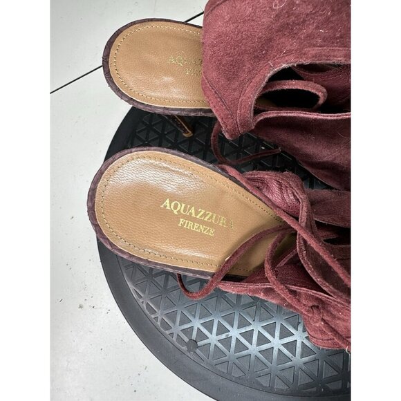 Aquazzura Burgundy Suede Leather Open Toe Lace Up Heels 39.5 / 9.5 US - Picture 3 of 12